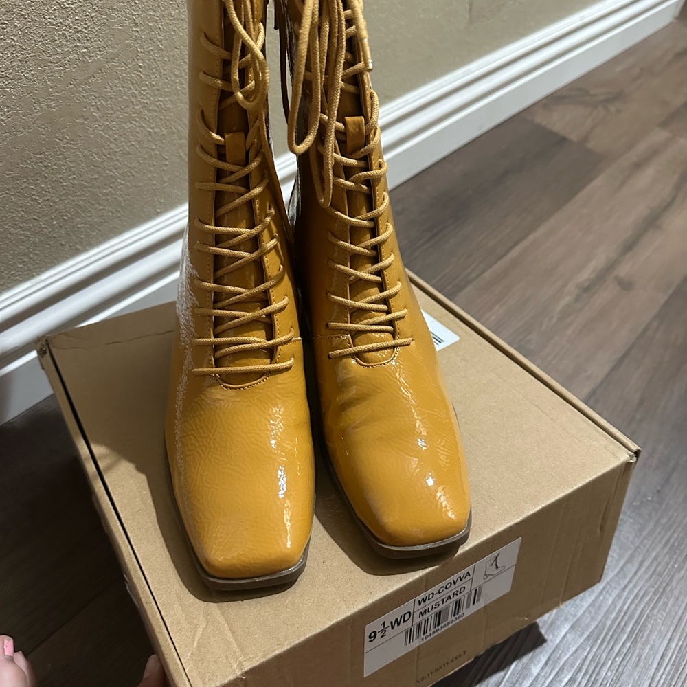 Yellow Lace-Up Ankle Boots